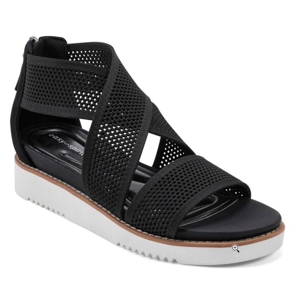 Easy Spirit Women's Black Mesh Wedge Sandals‎ Comfort Wander Flat Shoes 10 WIDE